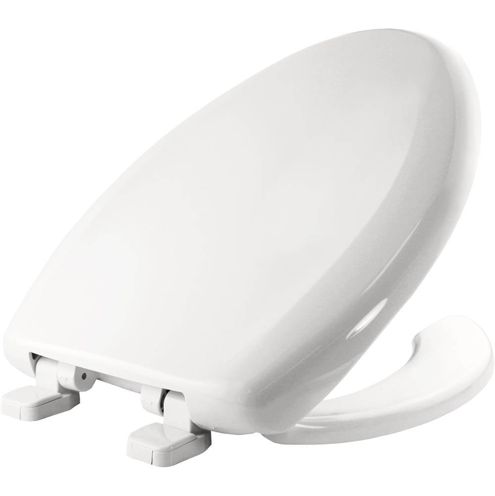 Bemis Elongated Plastic Open Front With Cover Toilet Seat in White with Top-Tite Hinge