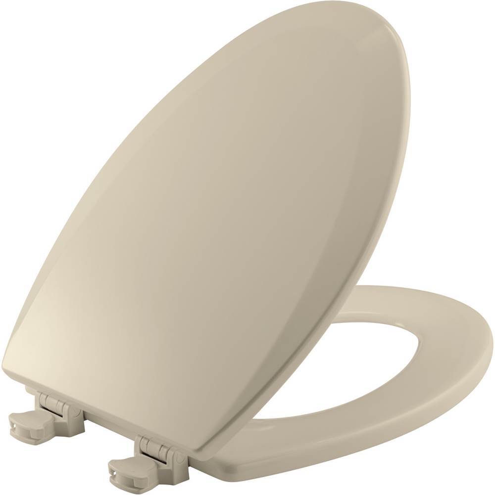 Bemis Elongated Enameled Wood Toilet Seat in Almond with Easy-Clean and Change Hinge