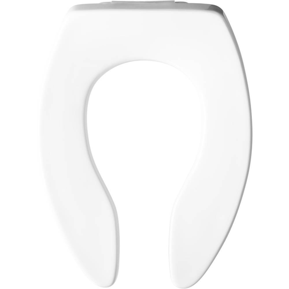 Bemis Elongated Open Front Less Cover Commercial Plastic Toilet Seat in White with STA-TITE Commercial Fastening System Check Hinge