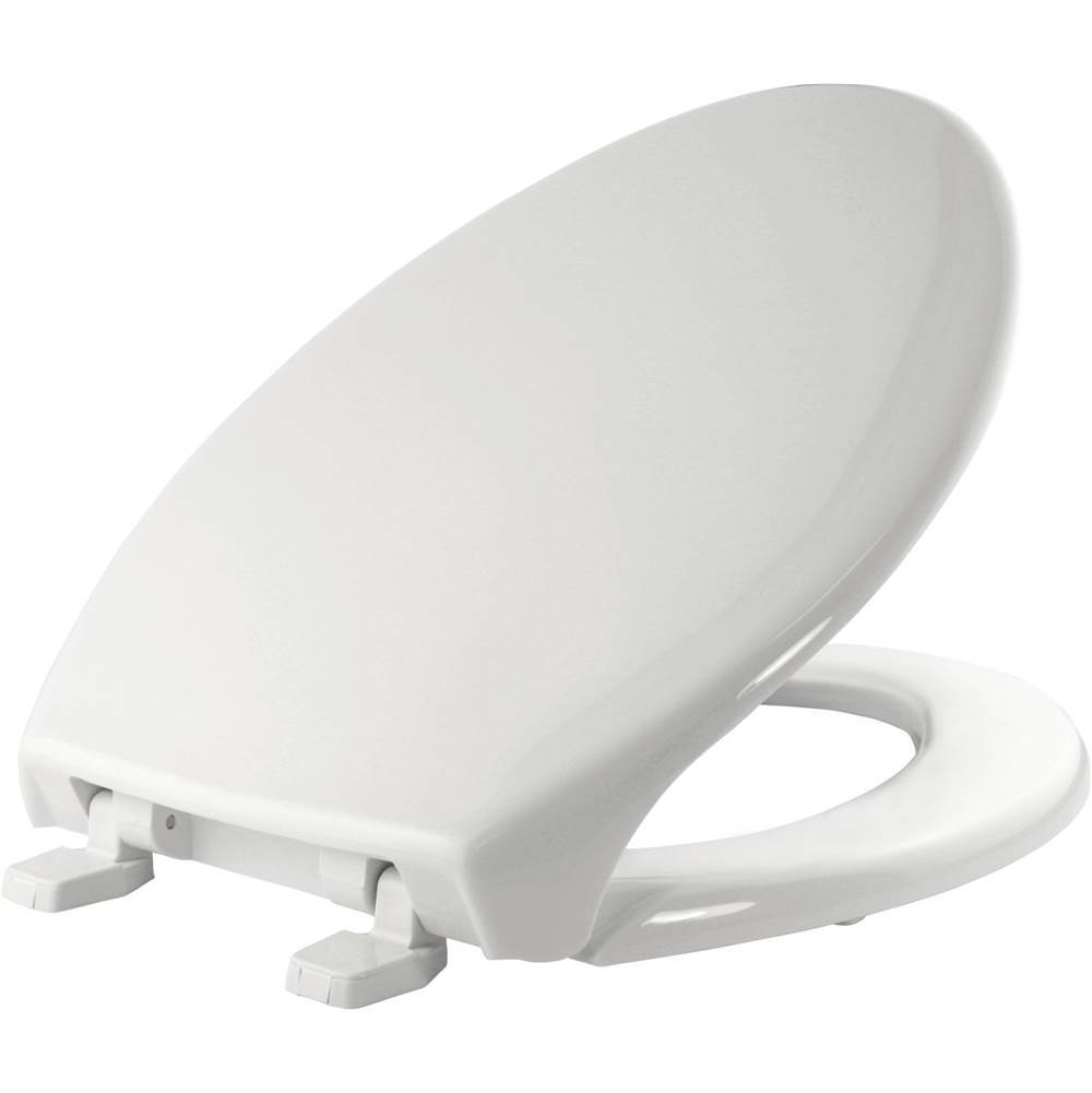 Bemis Elongated Commercial Plastic Toilet Seat in White with Top-Tite Hinge