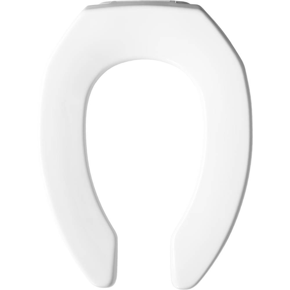 Bemis Elongated Open Front Less Cover Commercial Plastic Toilet Seat in White with STA-TITE Commercial Fastening System Check Hinge and DuraGuard