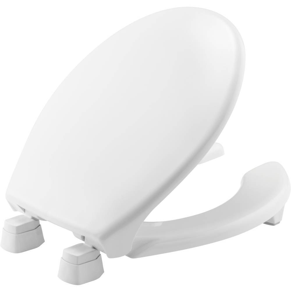 Bemis Round Open Front with Cover Medic-Aid Plastic Toilet Seat in White with STA-TITE Commercial Fastening System
