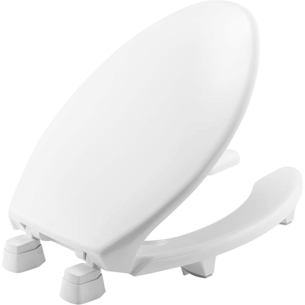Bemis Elongated Open Front With Cover Medic-Aid Plastic Toilet Seat in White with STA-TITE Commercial Fastening System Seat Fastening System