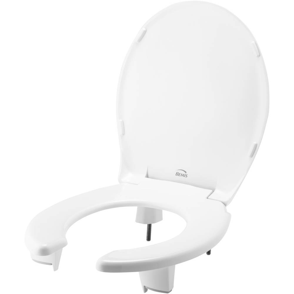Bemis Round Open Front with Cover Medic-Aid Plastic Toilet Seat in White with STA-TITE Commercial Fastening System