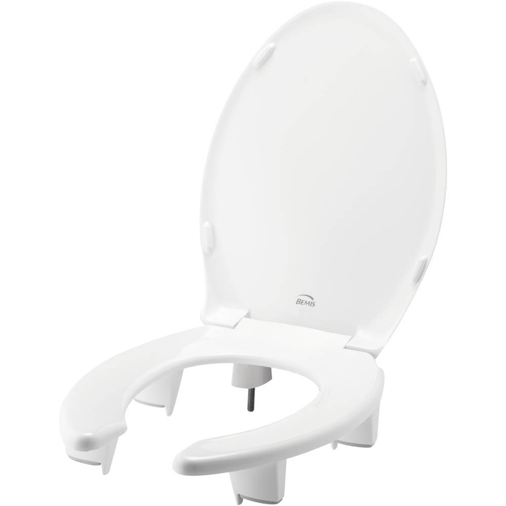 Bemis Elongated Open Front With Cover Medic-Aid Plastic Toilet Seat in White with STA-TITE Commercial Fastening System