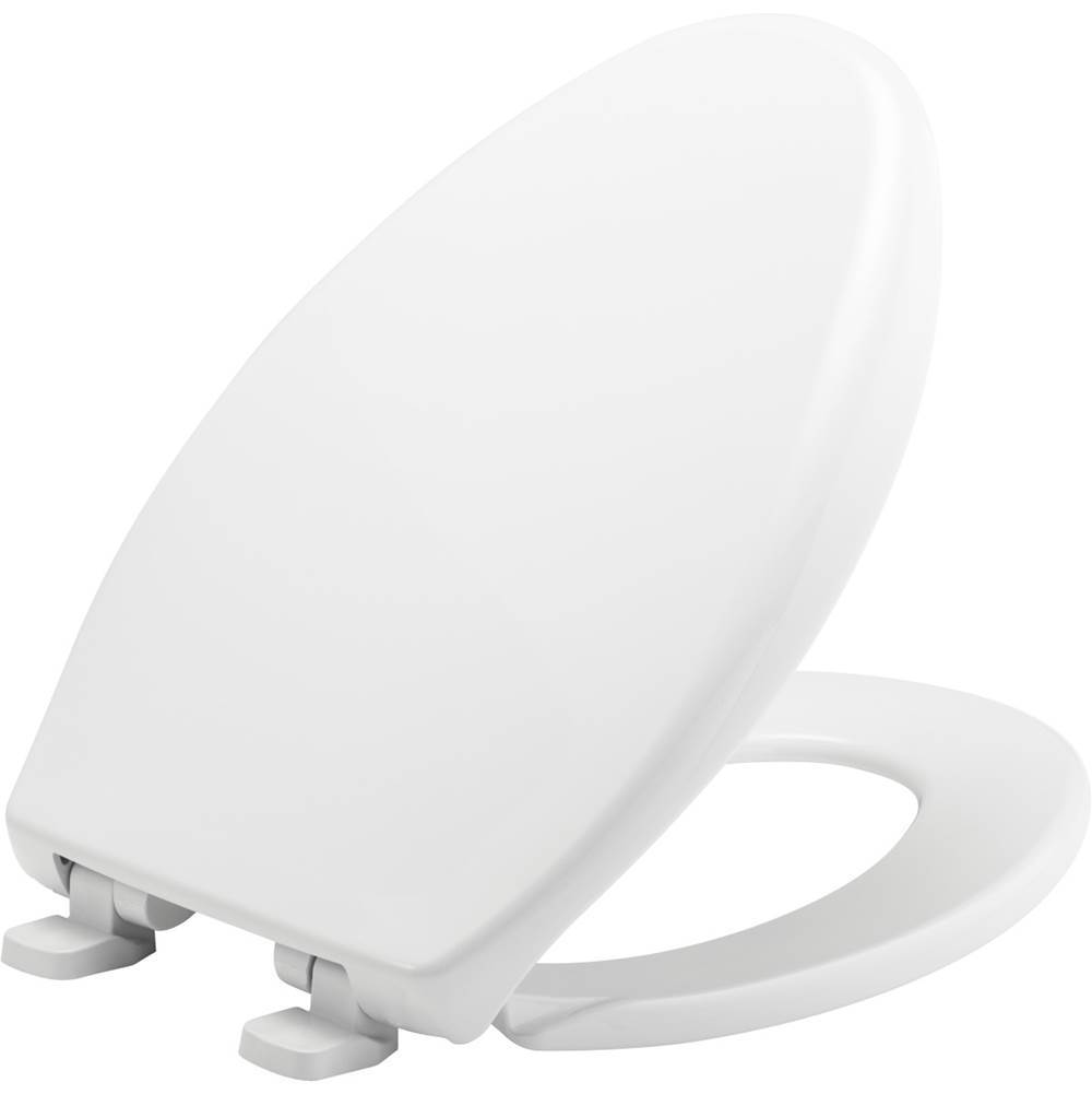 Bemis Elongated Hospitality Plastic Toilet Seat in White with STA-TITE Commercial Fastening System, Whisper-Close Hinge, DuraGuard and Super Grip Bumpers