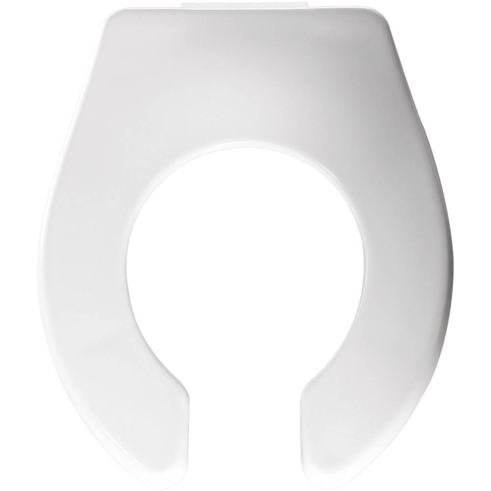 Bemis Baby Bowl Open Front Less Cover Commercial Plastic Toilet Seat in White with STA-TITE Commercial Fastening System Check Hinge and DuraGuard