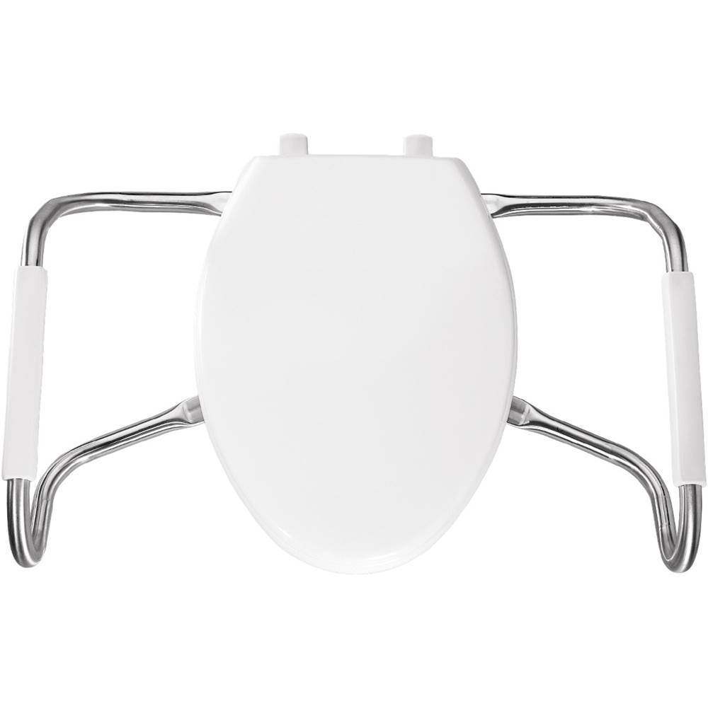 Bemis Elongated Open Front With Cover Medic-Aid Plastic Toilet Seat in White with STA-TITE Commercial Fastening System