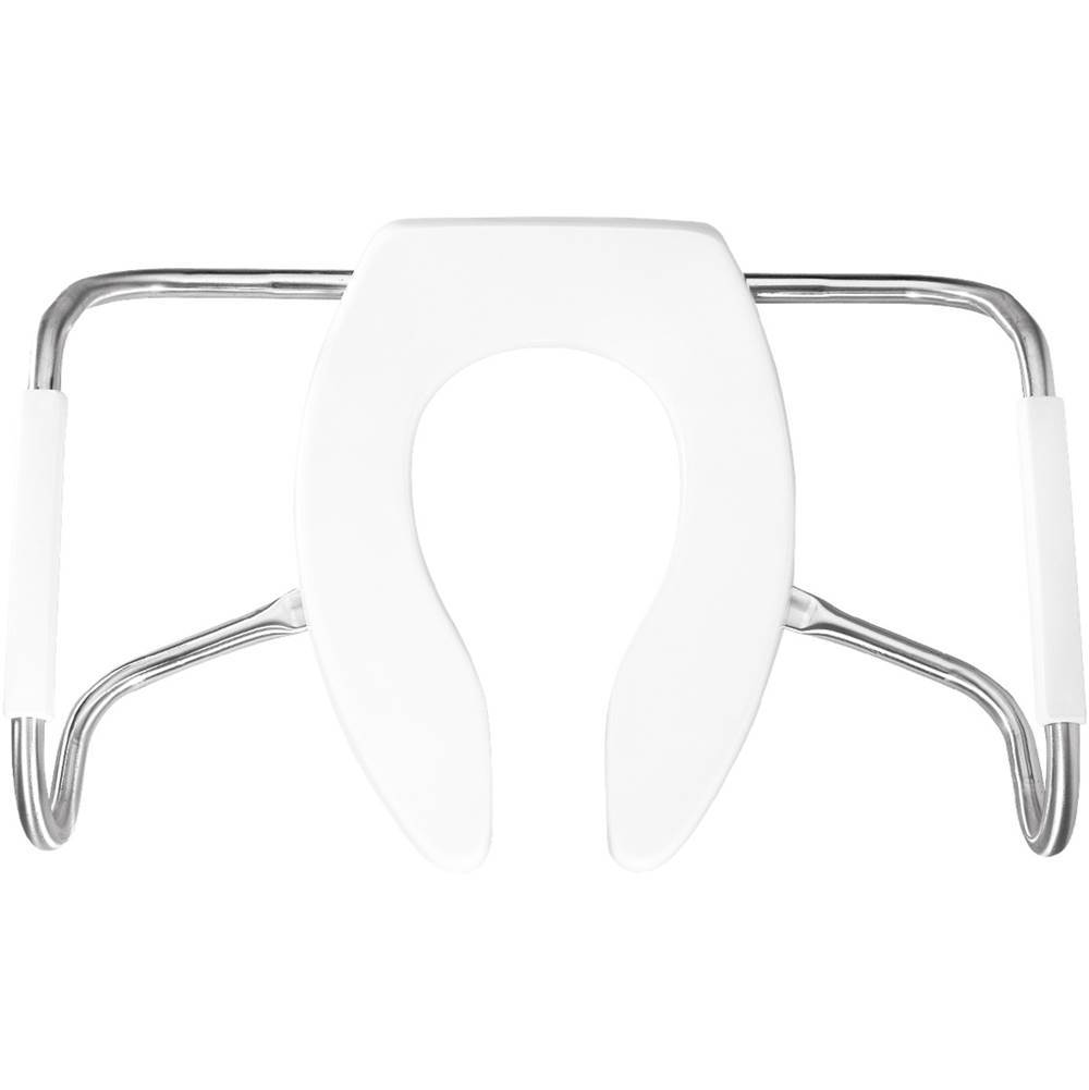 Bemis Elongated Open Front Less Cover Medic-Aid Plastic Toilet Seat in White with STA-TITE Commercial Fastening System