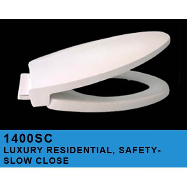 Centoco 1400SC-001 Round Plastic Toilet Seat with Safety Close, Luxury Model, Heavy Duty Residential, White