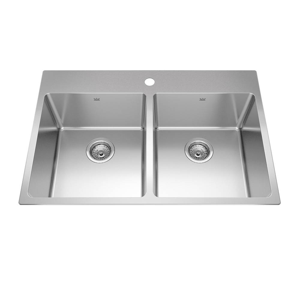 Kindred Canada Brookmore 32.9-in LR x 22.1-in FB Drop in Double Bowl Stainless Steel Kitchen Sink