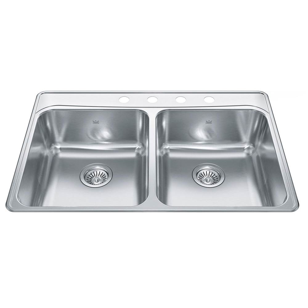 Kindred Canada Creemore 33-in LR x 22-in FB Drop In Double Bowl 4-Hole Stainless Steel Kitchen Sink