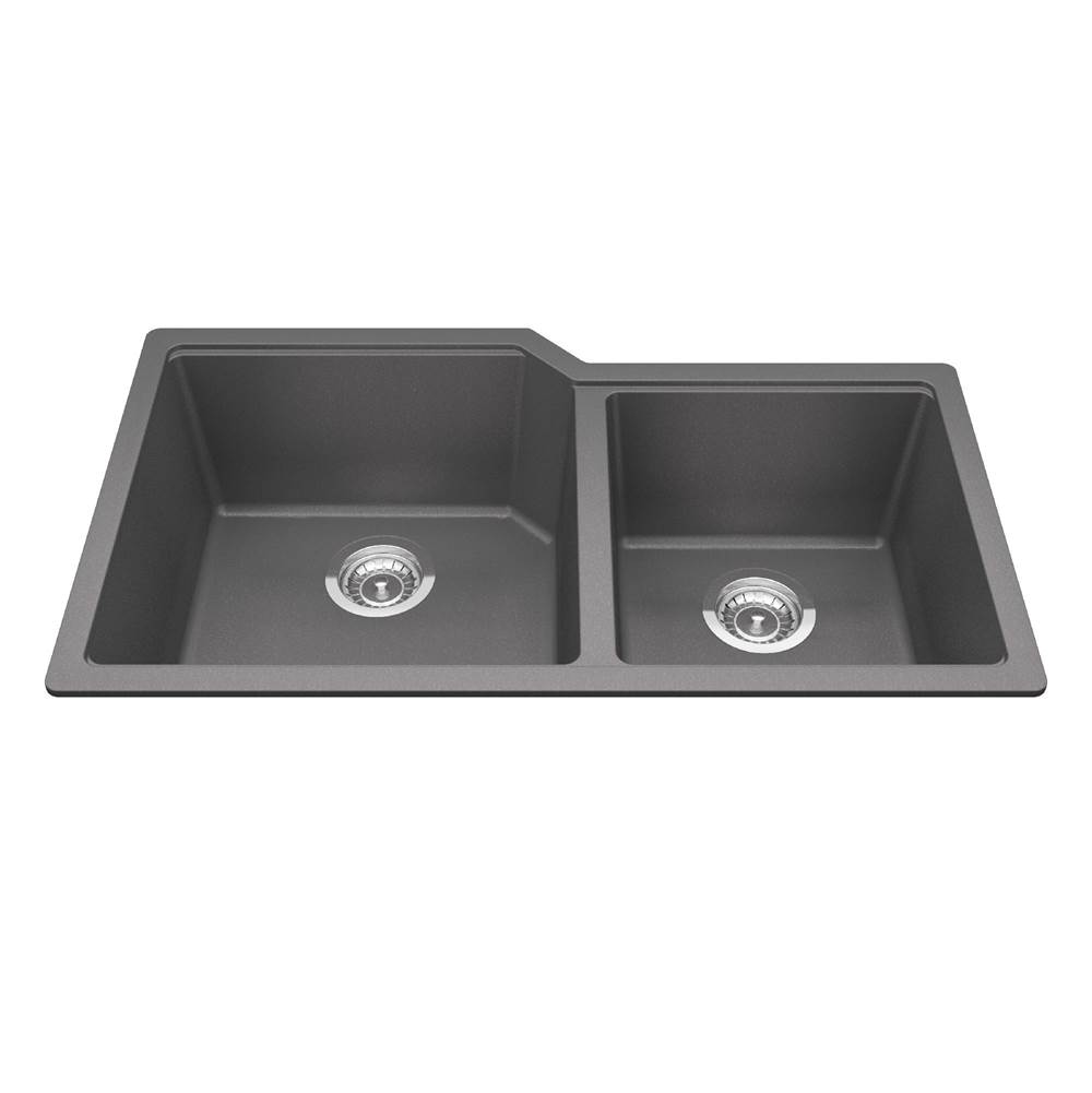 Kindred Canada Granite Series 33.88-in LR x 19.69-in FB Undermount Double Bowl Granite Kitchen Sink in Stone Grey