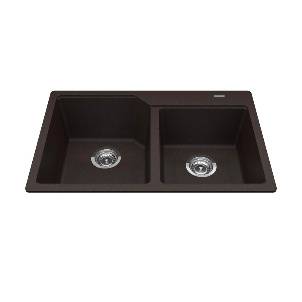 Kindred Canada Granite Series 30.69-in LR x 19.69-in FB Drop In Double Bowl Granite Kitchen Sink in Mocha