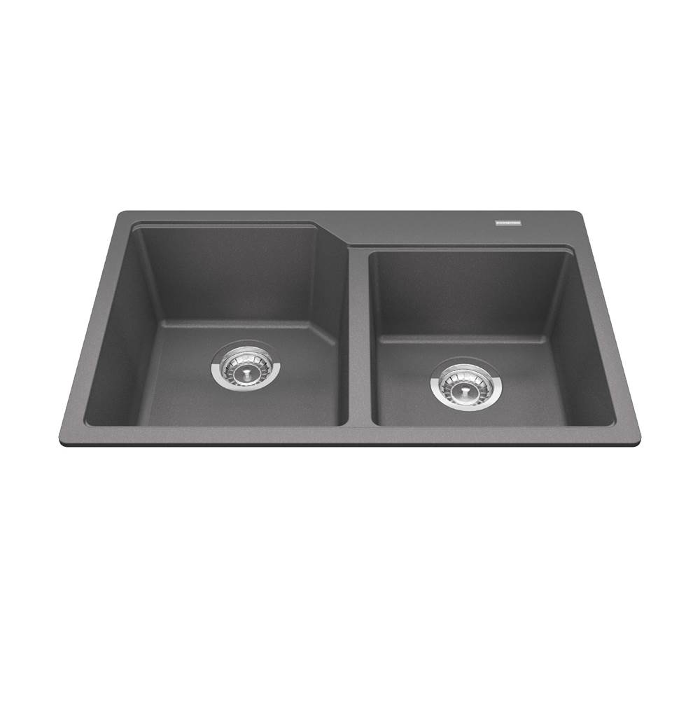 Kindred Canada Granite Series 30.69-in LR x 19.69-in FB Drop In Double Bowl Granite Kitchen Sink in Stone Grey