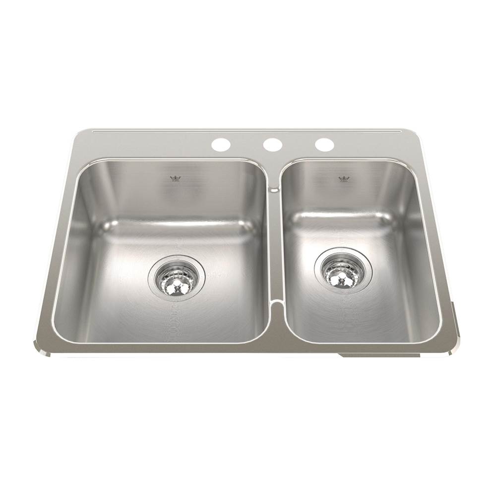 Kindred Canada Steel Queen 27.25-in LR x 20.56-in FB Drop In Double Bowl 3-Hole Stainless Steel Kitchen Sink