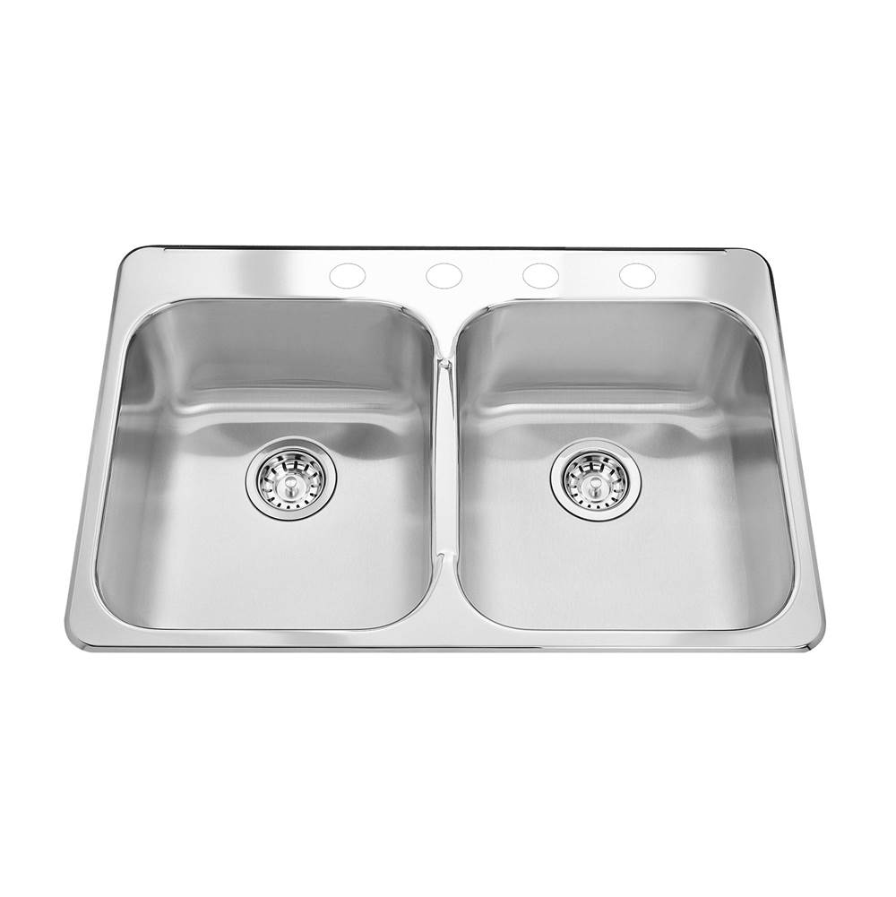 Kindred Canada Steel Queen 31.25-in LR x 20.5-in FB Drop In Double Bowl 4-Hole Stainless Steel Kitchen Sink