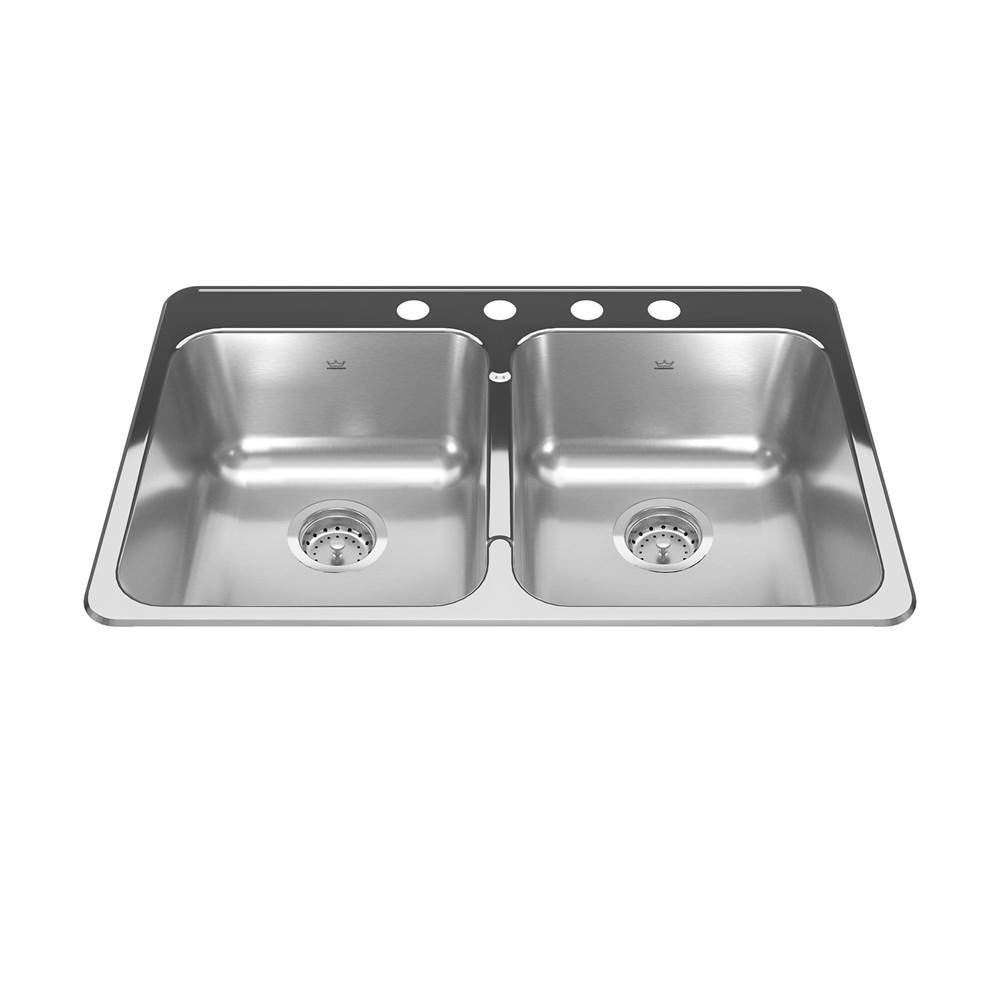 Kindred Canada Reginox 31.25-in LR x 20.5-in FB Drop In Double Bowl 4-Hole Stainless Steel Kitchen Sink