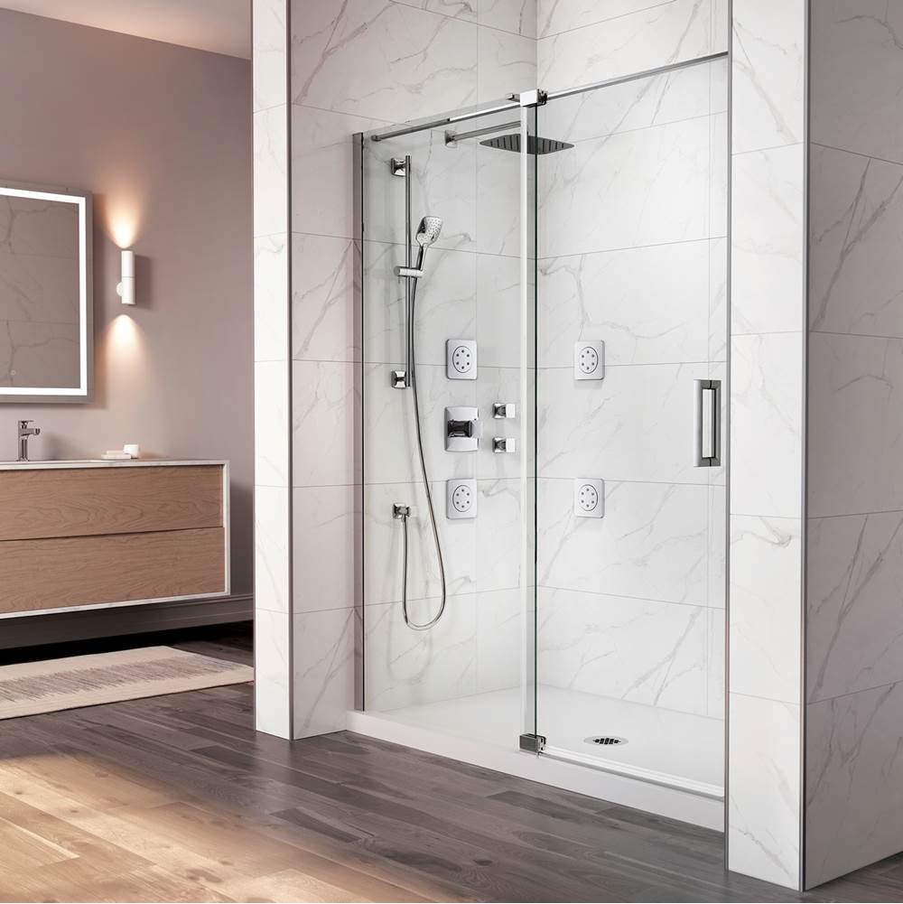 Kalia DISTINK™ 60''x77'' 2-Panel Pivot Shower Door for Alcove Inst. (Reversible) Chrome Clear Duraclean Glass