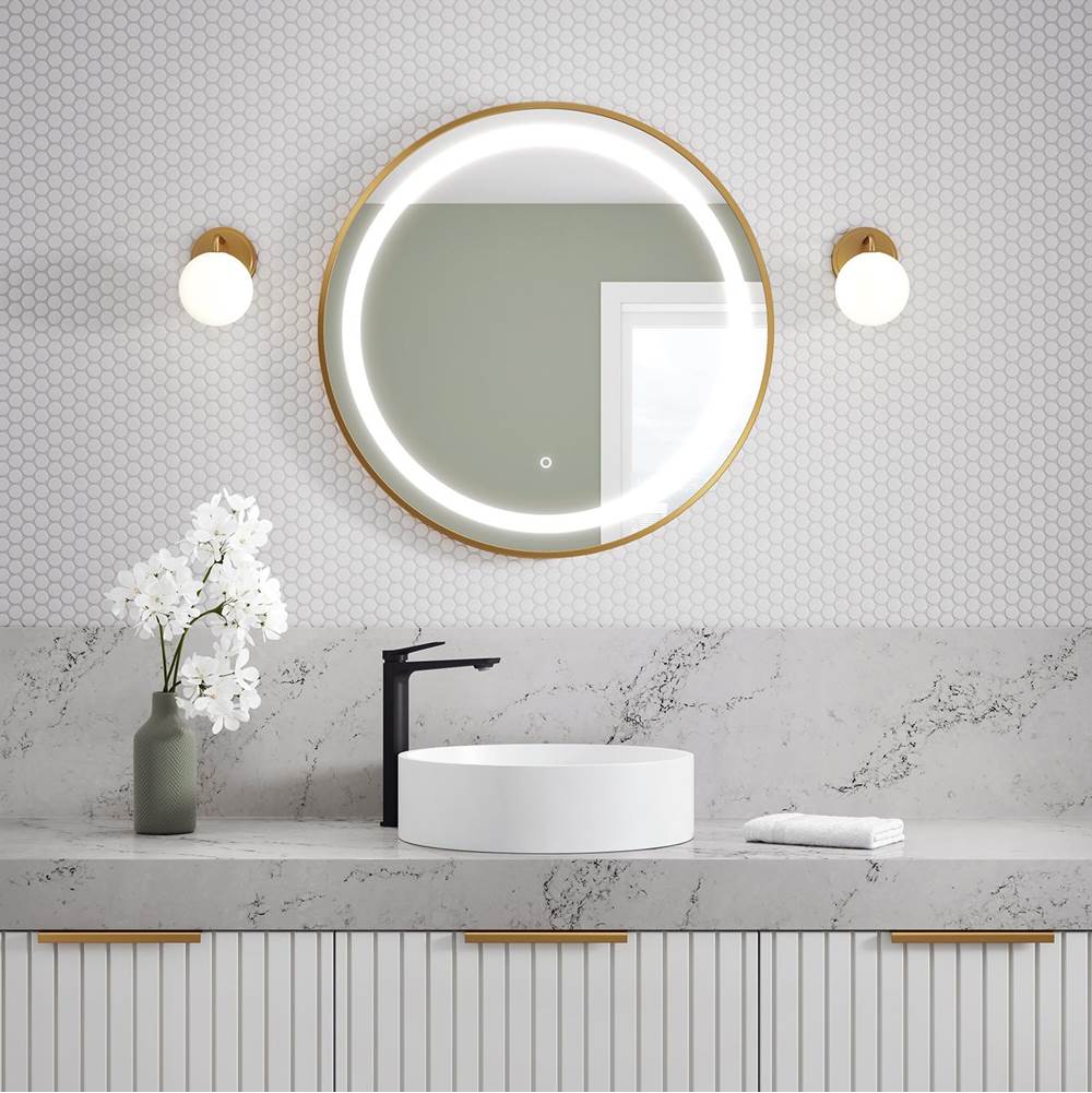 Kalia EFFECT LED Illuminated Round Mirror with Frosted Strip, Brushed Gold Frame and Touch-Switch for Color Temperature Control 30'' x 1 5/8''