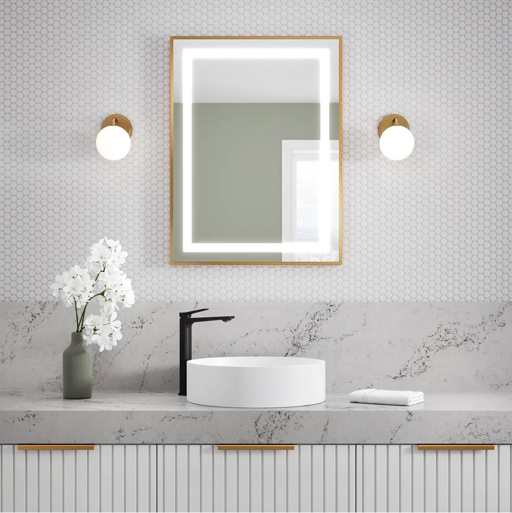 Kalia EFFECT LED Illuminated Rectangular Mirror with Frosted Strip, Brushed Gold Frame and Touch-Switch for Color Temperature Control 24'' x 32'' x 1 5/8''