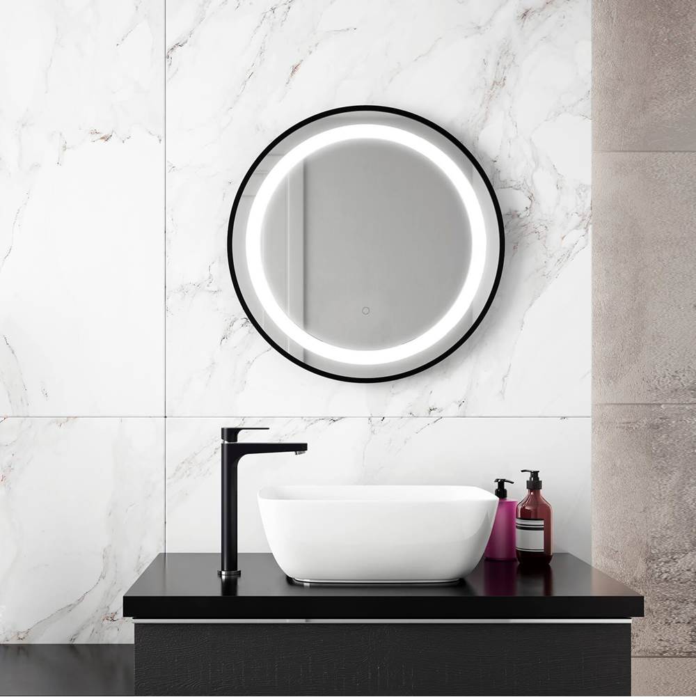 Kalia EFFECT LED Illuminated Round Mirror with Frosted Strip, Black Frame and Touch-Switch for Color Temperature Control Ø24 x 1 5/8
