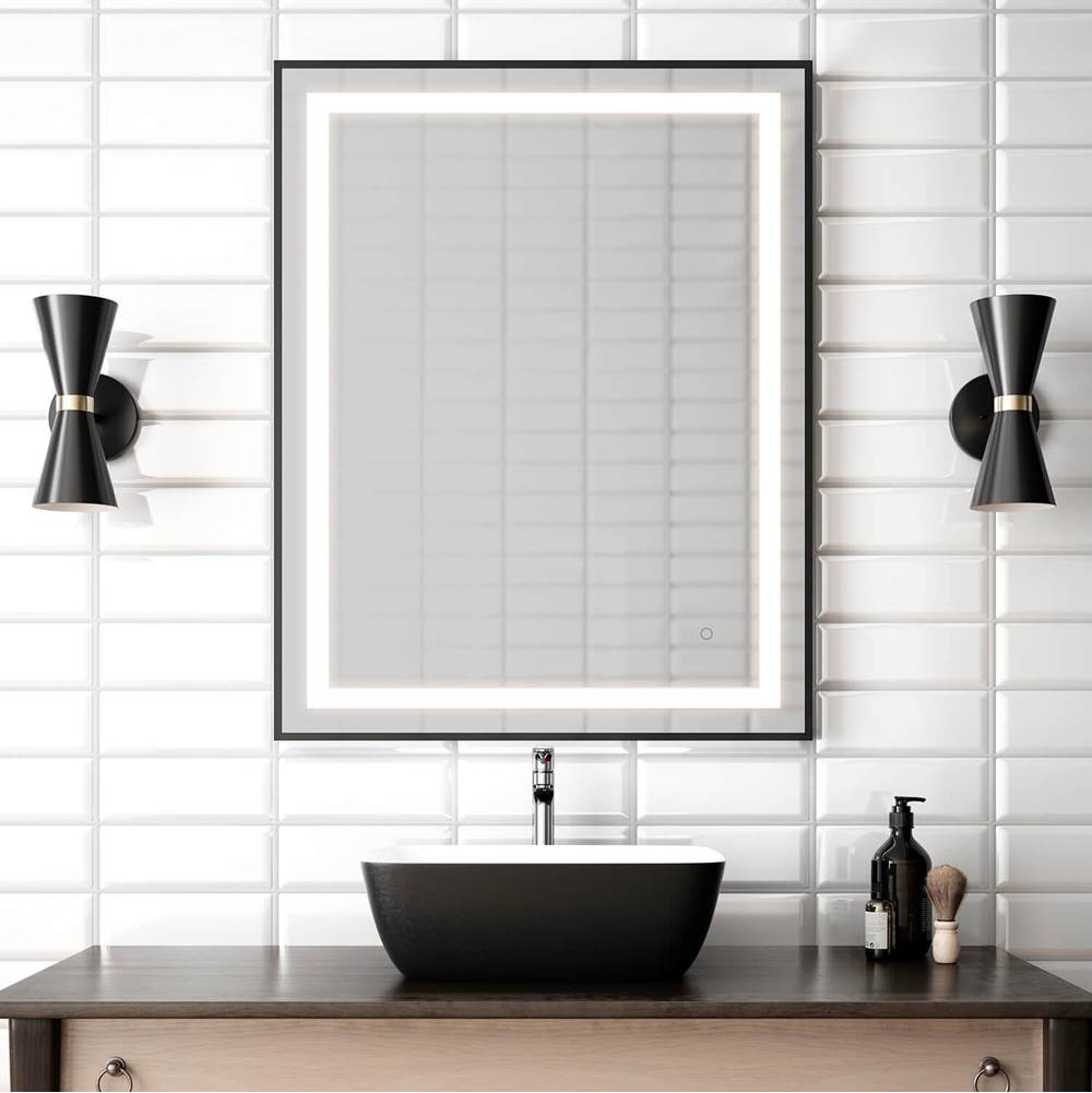 Kalia EFFECT LED Illuminated Rectangular Mirror with Frosted Strip, Black Frame and Touch-Switch for Color Temperature Control 30 x 38 x 1 5/8