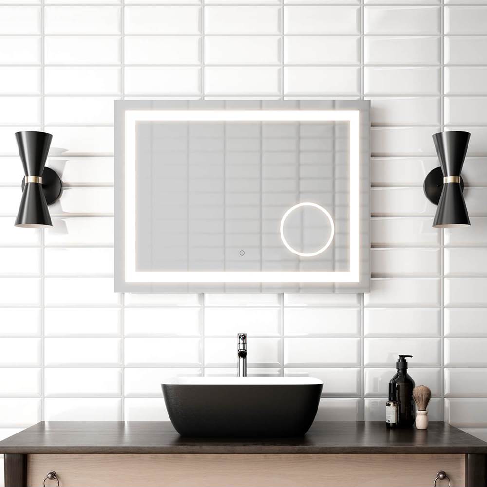 Kalia EFFECT LED Illuminated Rectangular Mirror with Frosted Strip, Magnifying Mirror (3X), Touch-Switch for Color Temperature Control 24x32x1 3/4