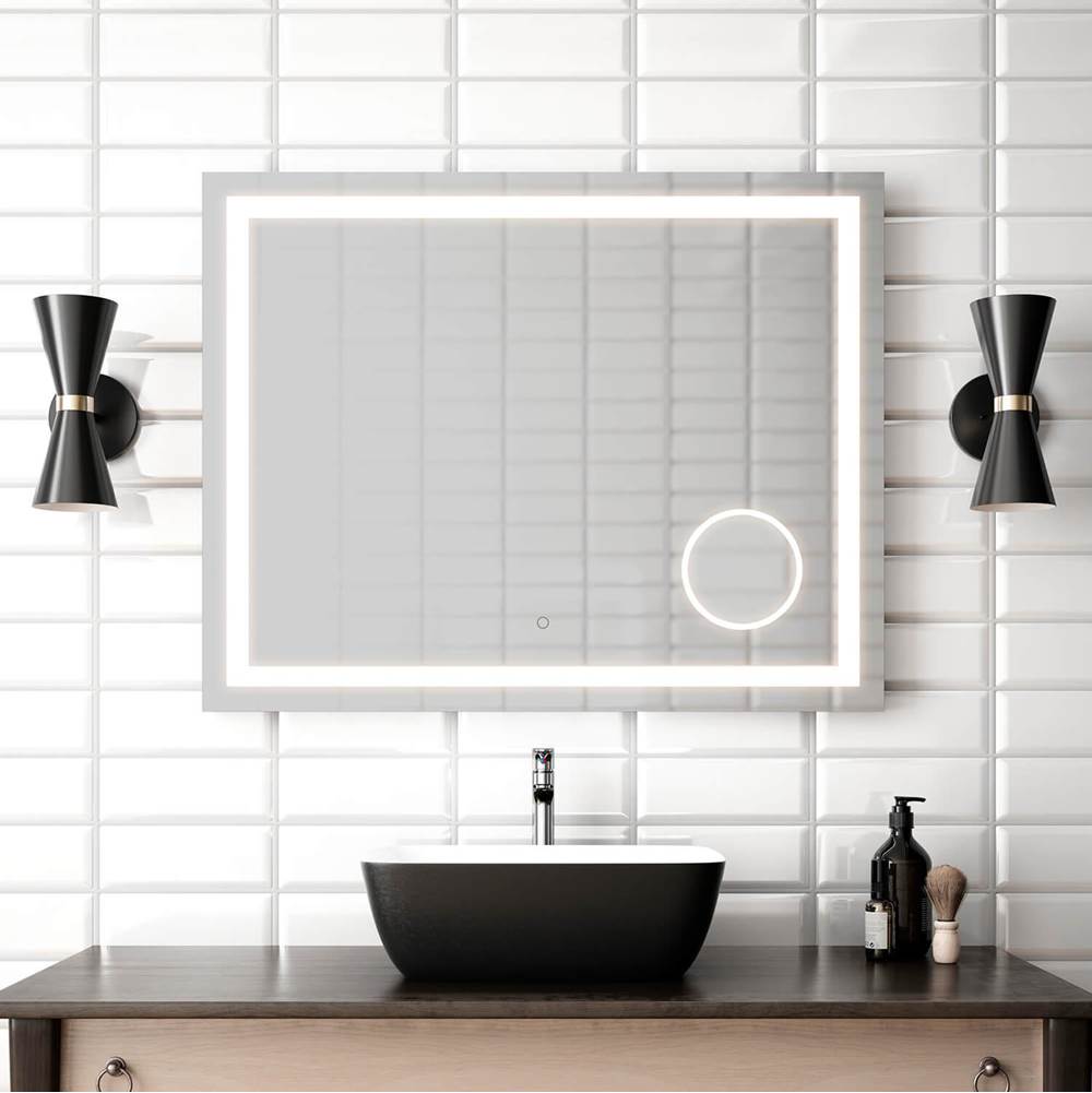 Kalia EFFECT LED Illuminated Rectangular Mirror with Frosted Strip, Magnifying Mirror (3X), Touch-Switch for Color Temperature Control 30x38x1 3/4