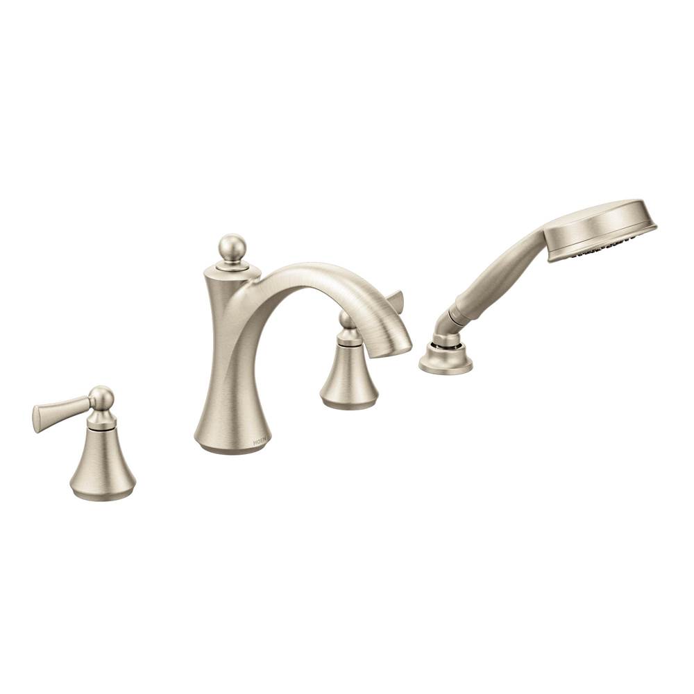Moen Canada Wynford Brushed Nickel Two-Handle Diverter Roman Tub Faucet Includes Hand Shower