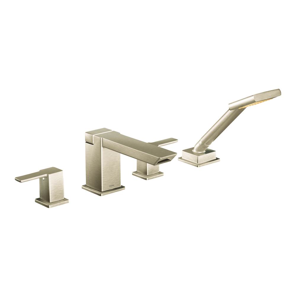 Moen Canada 90 Degree Brushed Nickel Two-Handle High Arc Roman Tub Faucet Includes Hand Shower