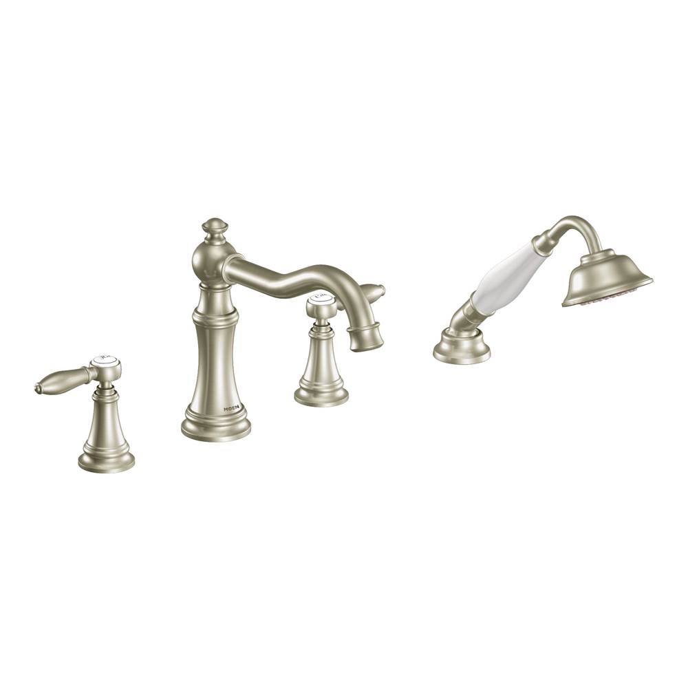 Moen Canada Weymouth Brushed Nickel Two-Handle Diverter Roman Tub Faucet Includes Hand Shower