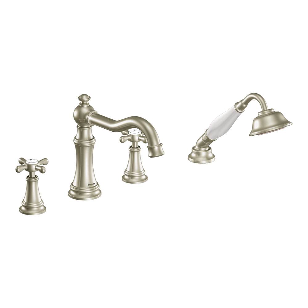 Moen Canada Weymouth Brushed Nickel Two-Handle Diverter Roman Tub Faucet Includes Hand Shower
