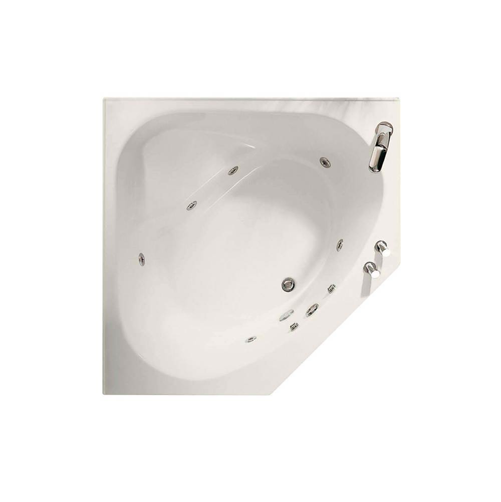 Maax Canada Tandem 54.125 in. x 54.125 in. Corner Bathtub with Whirlpool System With tiling flange, Center Drain Drain in Biscuit
