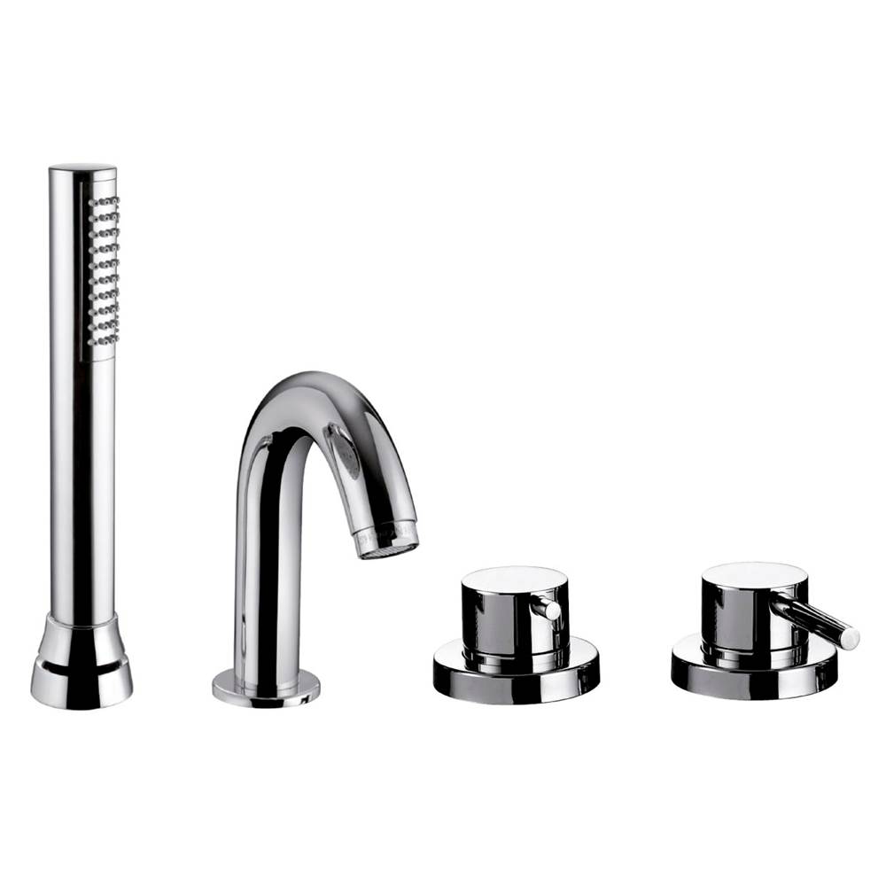 Palazzani DIGIT-Four hole deckmount tub faucet with diverter for handshower with 59'' flexible hose (Chrome)