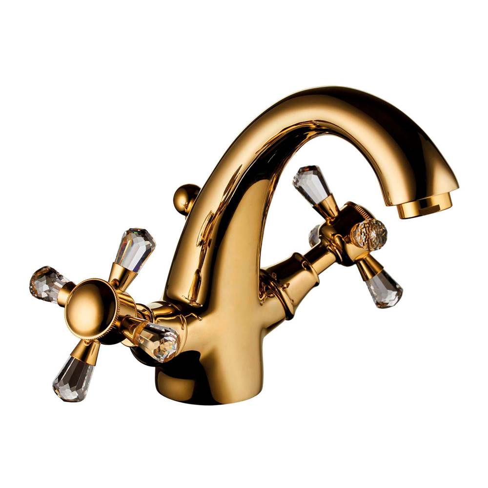 Palazzani ADAMS - Single hole lavatory faucet and pop-up waste 1.25'' Cross handles (GOLD-SWAROVSKI)