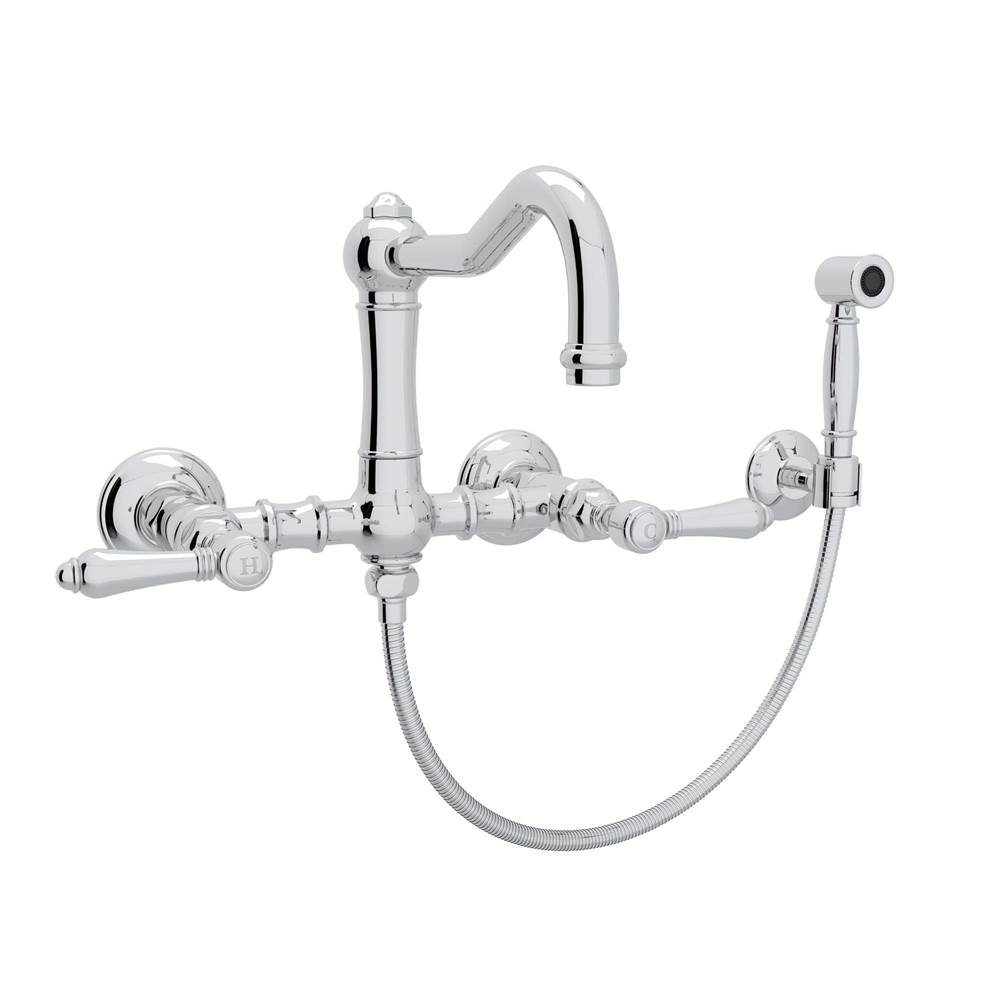 Rohl Canada Acqui® Wall Mount Bridge Kitchen Faucet With Sidespray And Column Spout